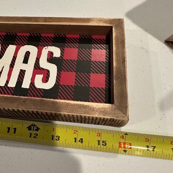 Christmas Buffalo Checked 15 inch Sign READ Red Black Free Stand or Hang Rustic - Picture 9 of 11